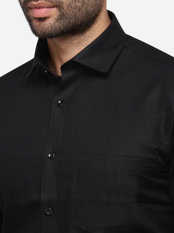 Black Solid Regular Fit Formal Shirt | Greenfibre