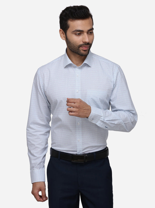 White & Blue Checked Regular Fit Formal Shirt | JadeBlue