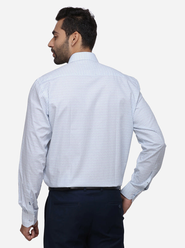 White & Blue Checked Regular Fit Formal Shirt | JadeBlue