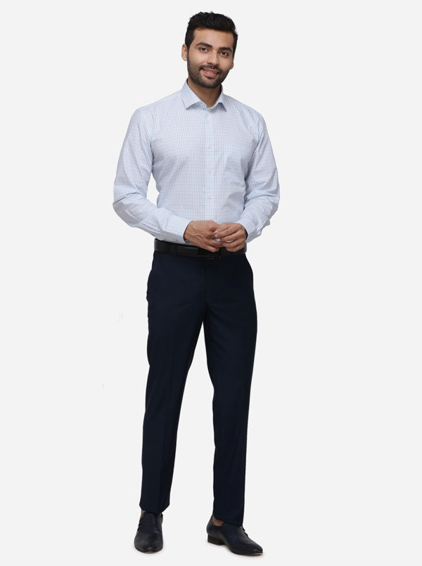 White & Blue Checked Regular Fit Formal Shirt | JadeBlue