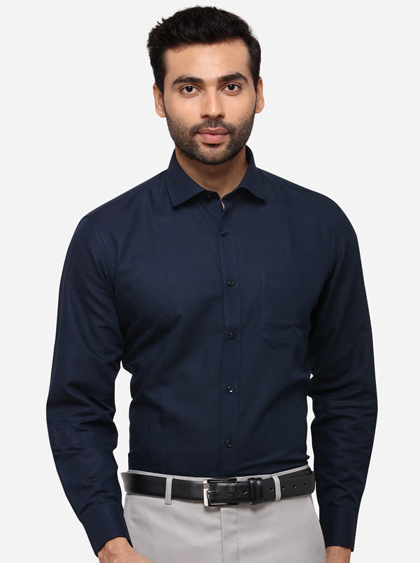 Navy Blue Solid Regular Fit Formal Shirt | Greenfibre
