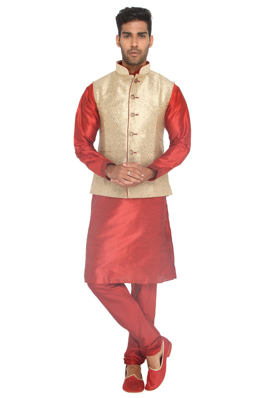 Maroon Kurta Set with Golden Koti