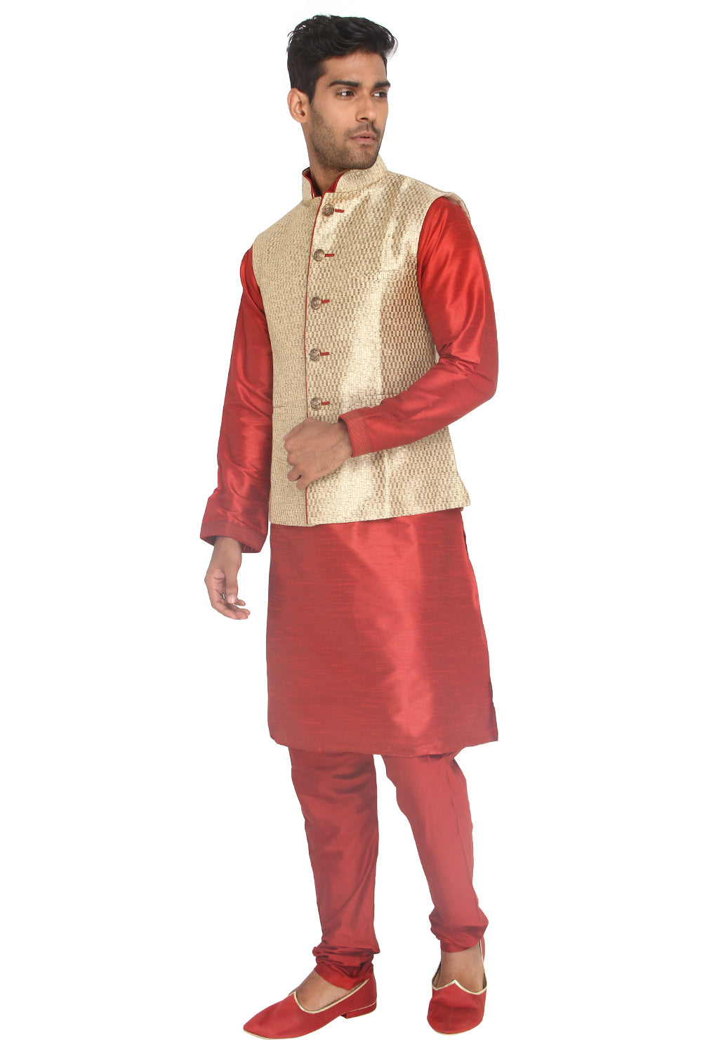 Maroon Kurta Set with Golden Koti