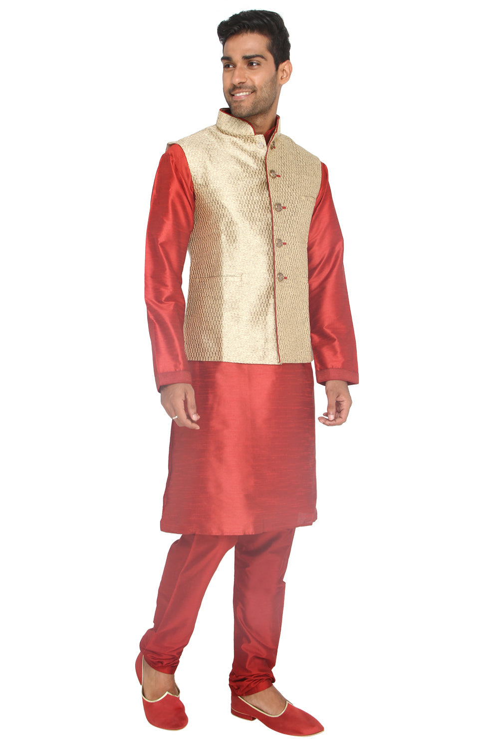 Maroon Kurta Set with Golden Koti