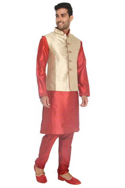 Maroon Kurta Set with Golden Koti