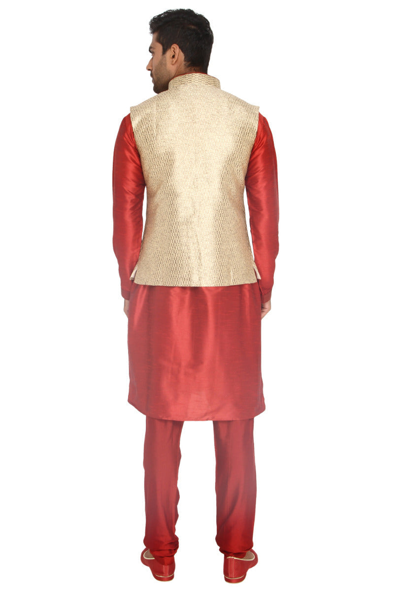 Maroon Kurta Set with Golden Koti