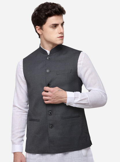 Grey Regular Fit Self Textured Modi Jacket | JadeBlue