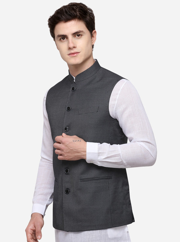 Grey Regular Fit Self Textured Modi Jacket | JadeBlue