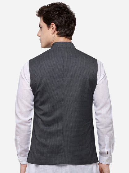 Grey Regular Fit Self Textured Modi Jacket | JadeBlue