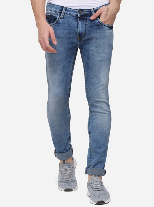 Light Blue Narrow Fit Solid Jeans | Greenfibre
