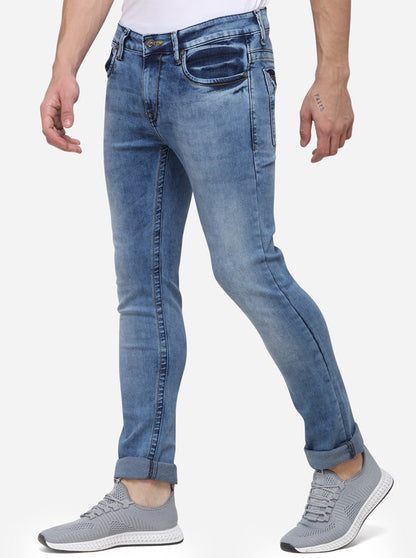 Light Blue Narrow Fit Solid Jeans | Greenfibre