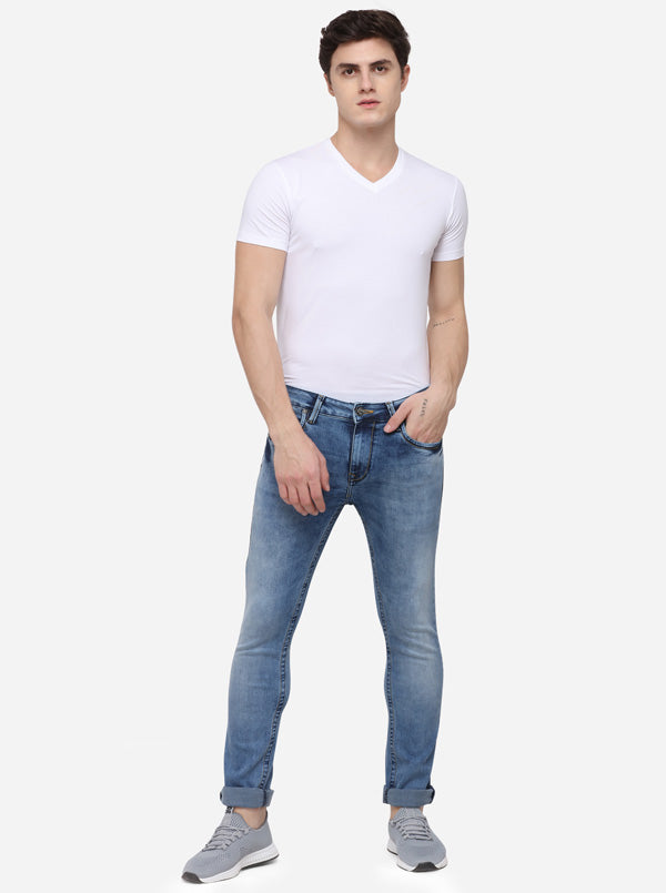 Light Blue Narrow Fit Solid Jeans | Greenfibre