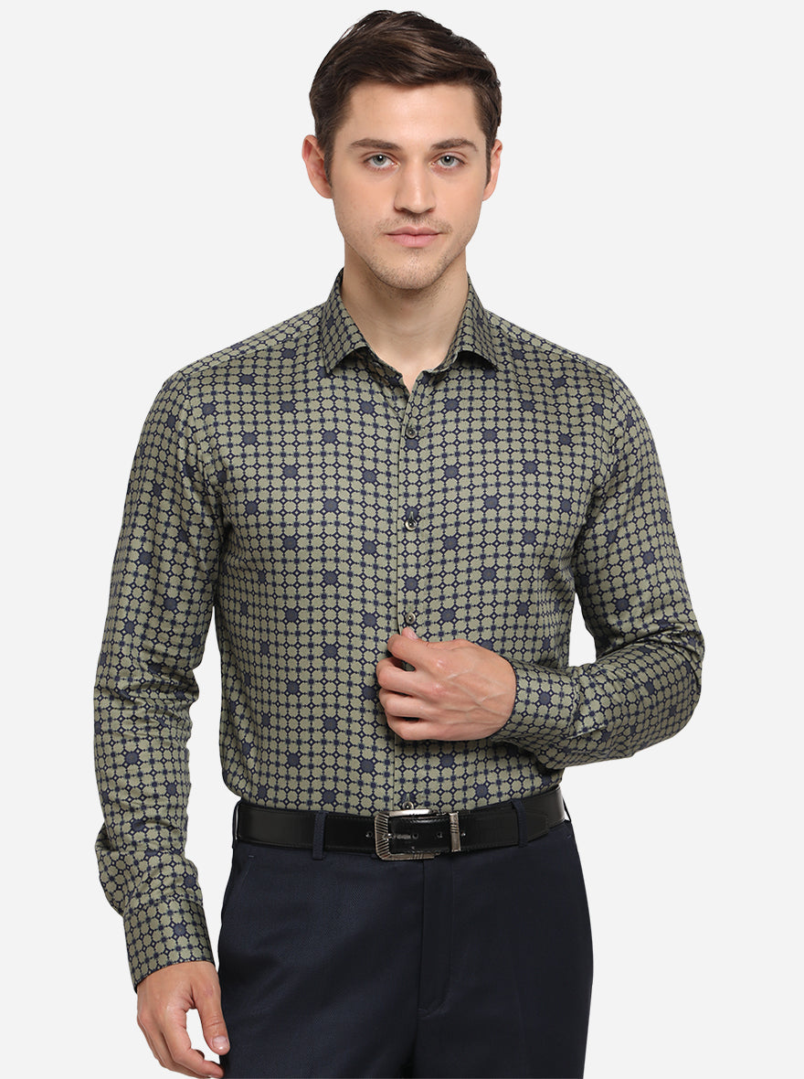 Green Printed Slim Fit Party Wear Shirt | Wyre