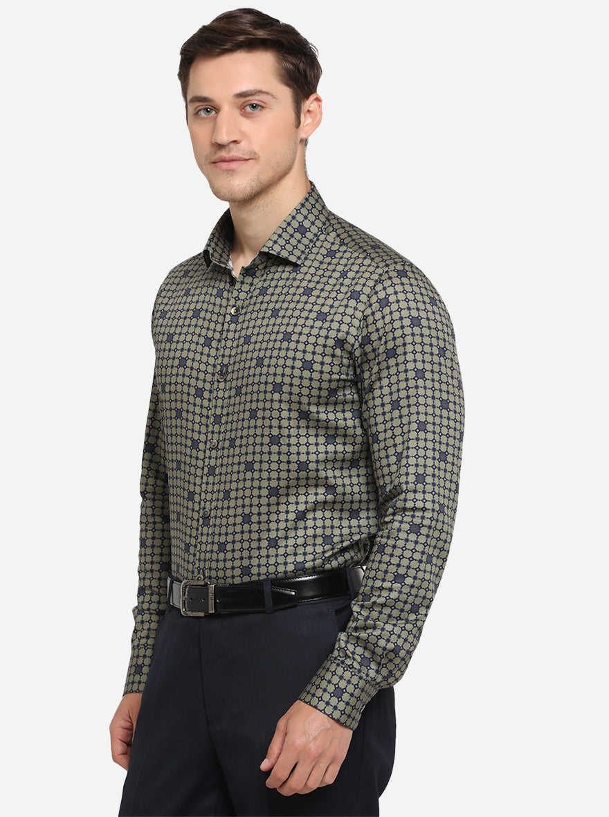 Green Printed Slim Fit Party Wear Shirt | Wyre