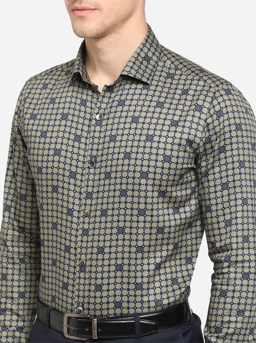 Green Printed Slim Fit Party Wear Shirt | Wyre