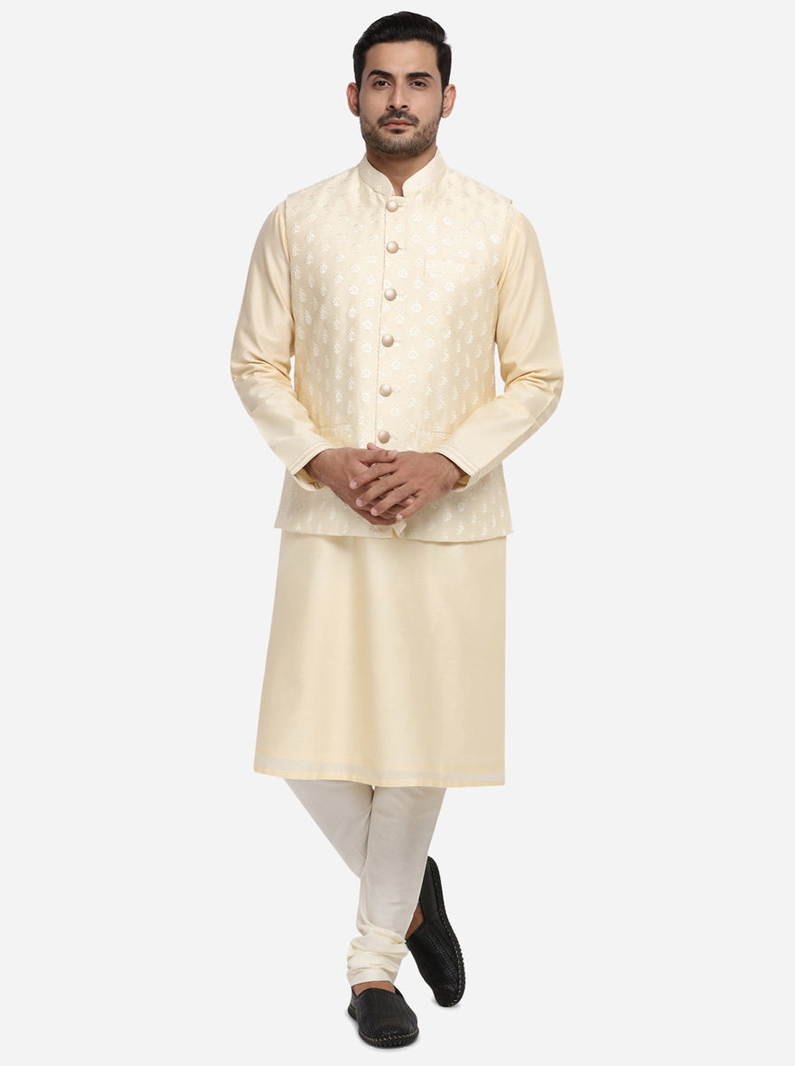 Beige Kurta Set with Beige Jacket  | Azania