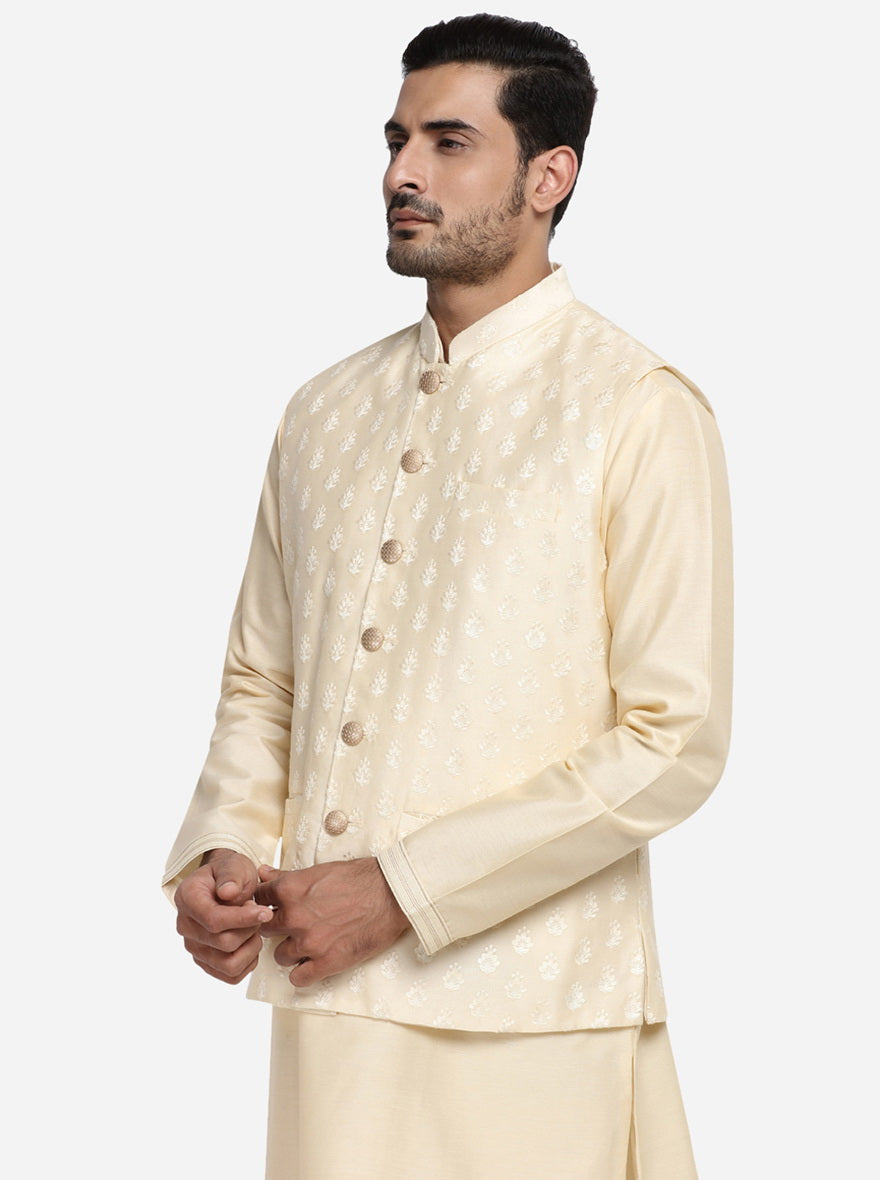 Beige Kurta Set with Beige Jacket  | Azania