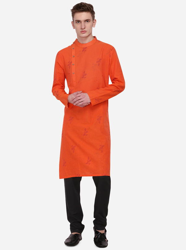 Orange Printed Regular Fit Kurta | Azania