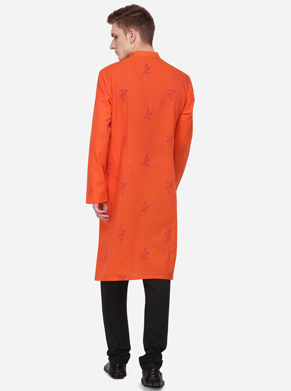 Orange Printed Regular Fit Kurta | Azania