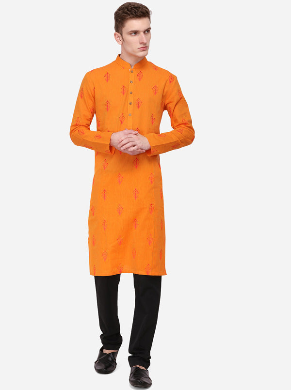 Orange Printed Regular Fit Kurta | Azania