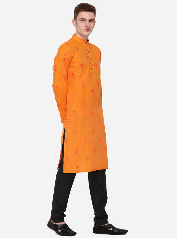 Orange Printed Regular Fit Kurta | Azania