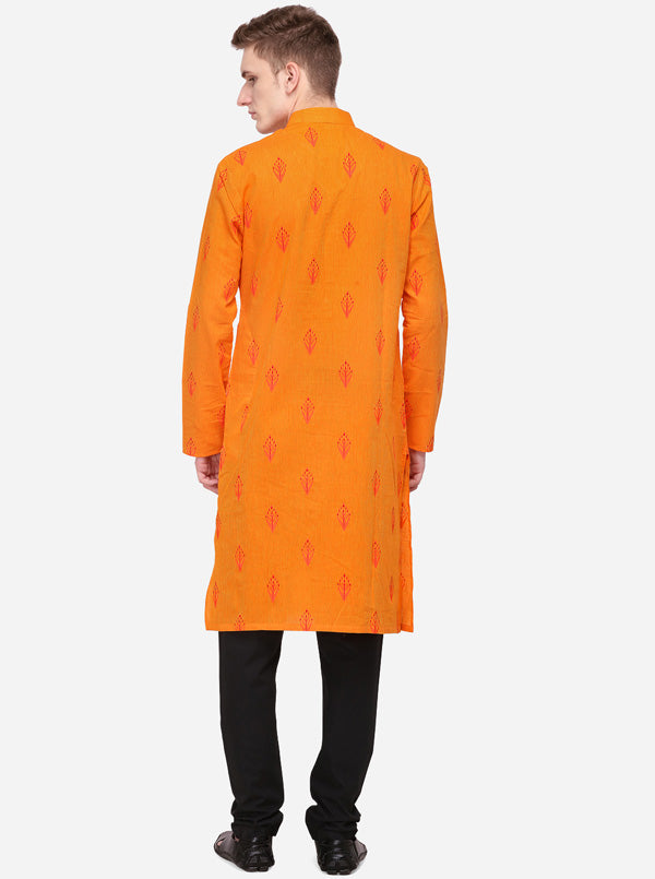 Orange Printed Regular Fit Kurta | Azania