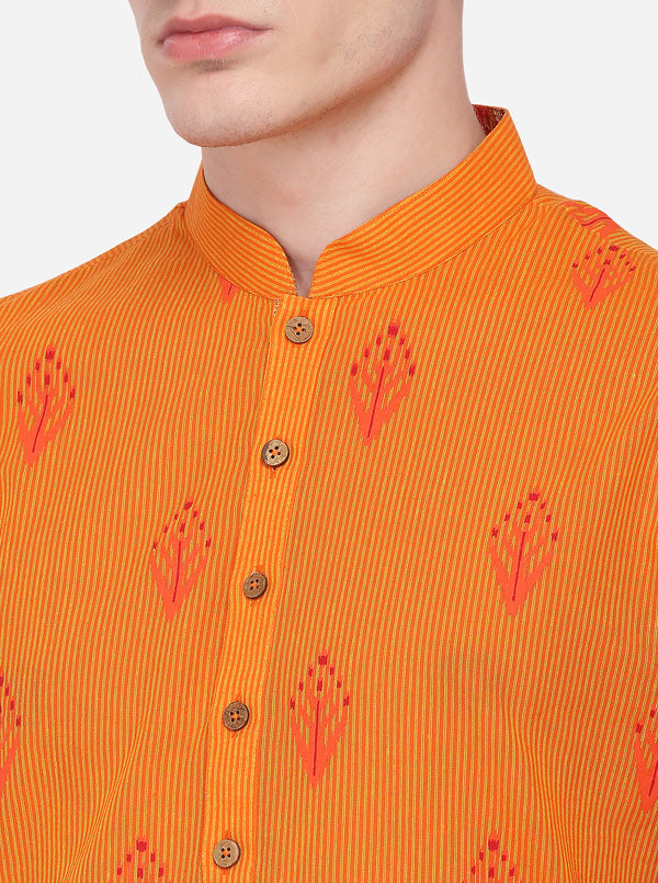 Orange Printed Regular Fit Kurta | Azania