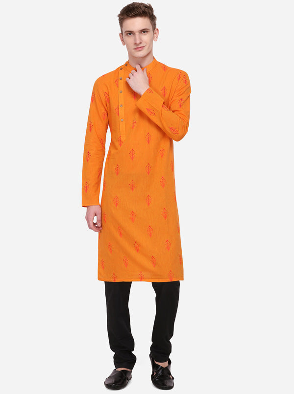 Orange Printed Regular Fit Kurta | Azania