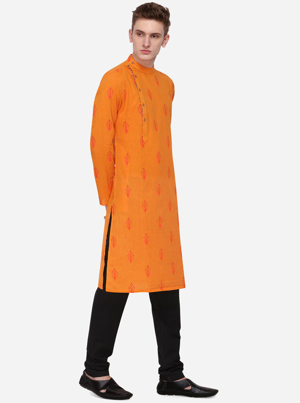 Orange Printed Regular Fit Kurta | Azania