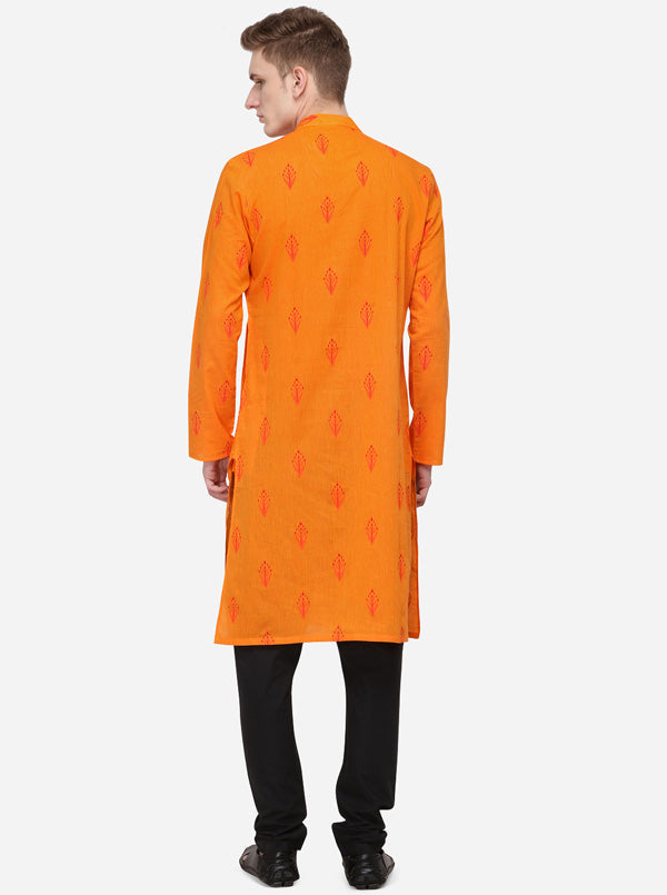 Orange Printed Regular Fit Kurta | Azania