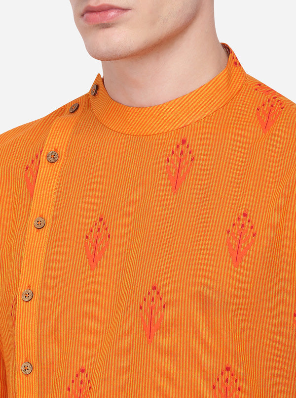 Orange Printed Regular Fit Kurta | Azania