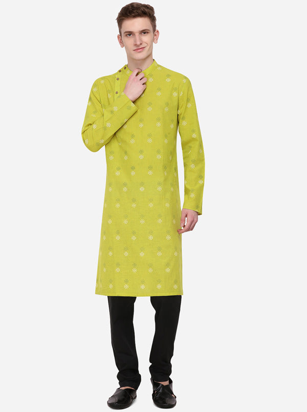 Yellow Printed Regular Fit Kurta | Azania