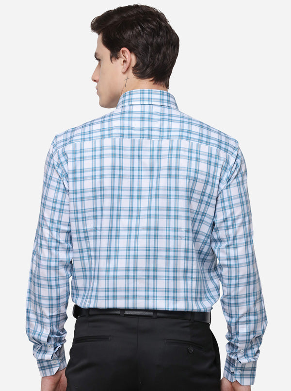 White & Blue Checked Slim Fit Formal Shirt | JadeBlue