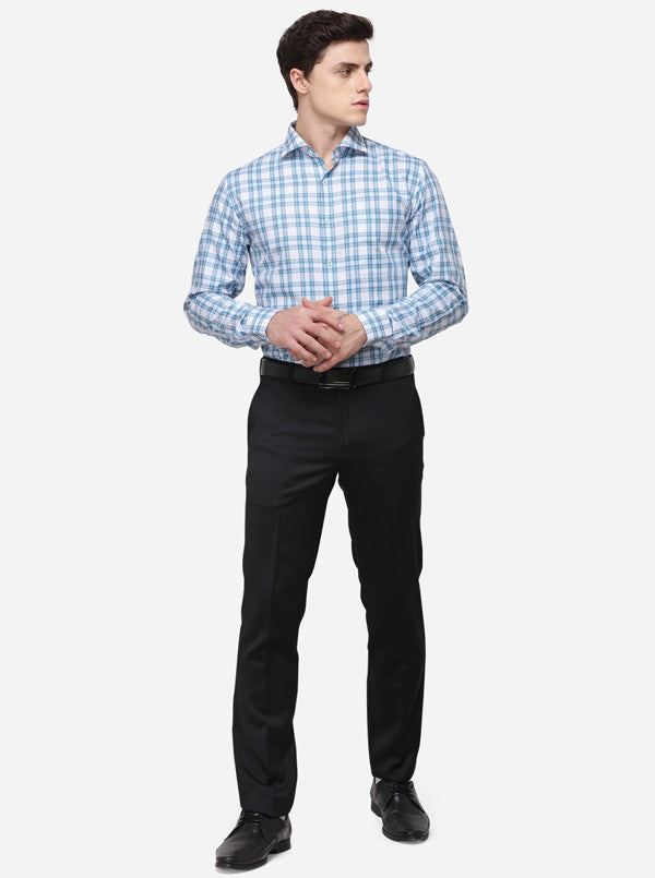 White & Blue Checked Slim Fit Formal Shirt | JadeBlue