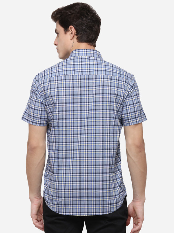 Ash Blue Regular Fit Checked Casual Shirt | Greenfibre