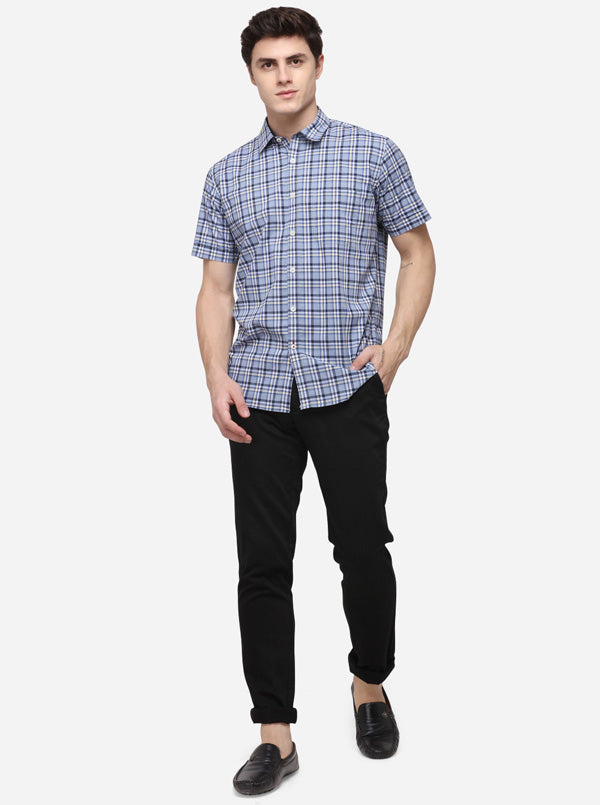 Ash Blue Regular Fit Checked Casual Shirt | Greenfibre