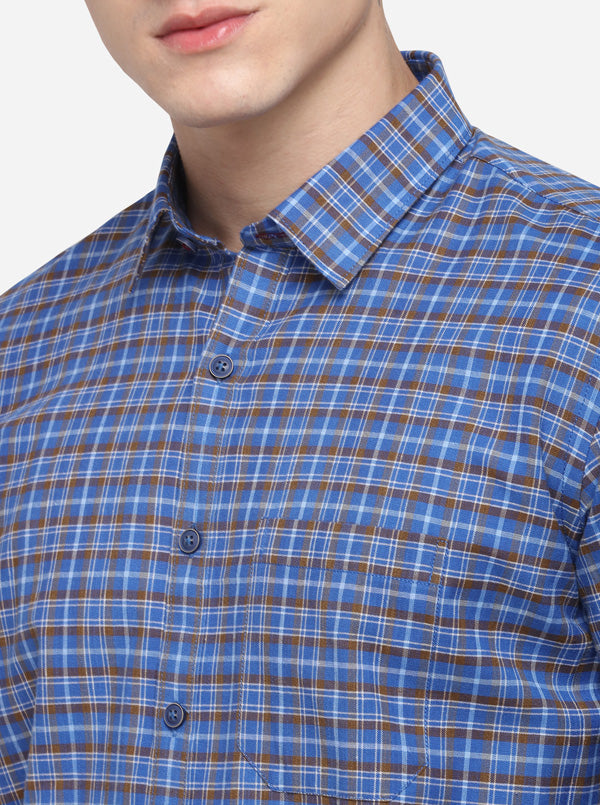 Blue & Brown Regular Fit Checked Casual Shirt | Greenfibre