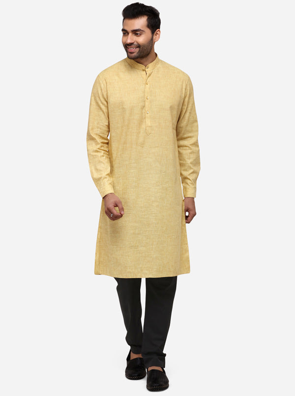 Brown & Beige Solid Regular Fit Modi Kurta | JadeBlue