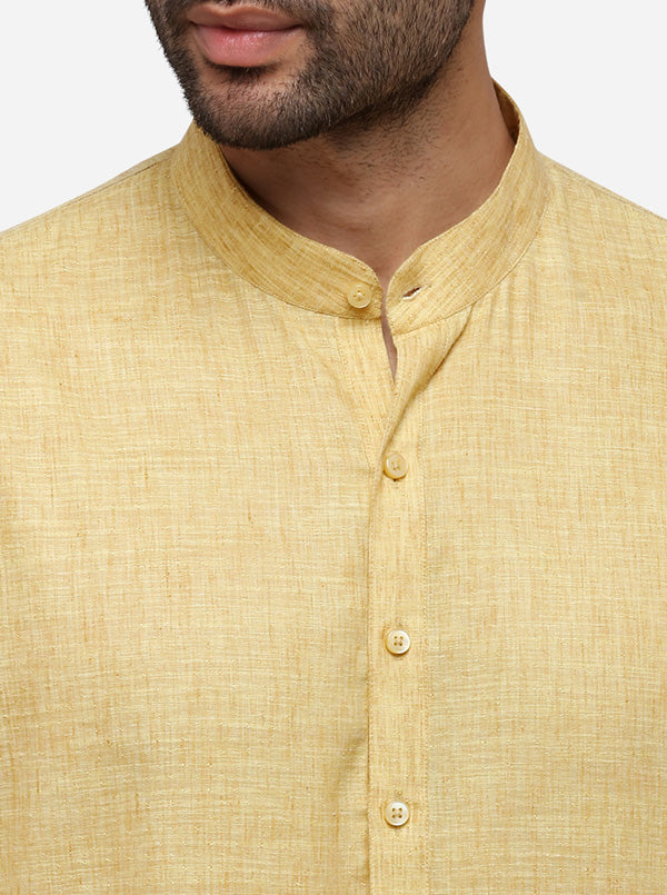 Brown & Beige Solid Regular Fit Modi Kurta | JadeBlue