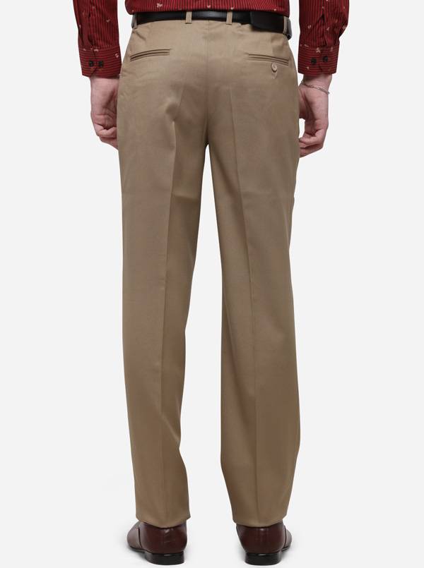Light Khaki Solid Classic Fit Formal Trouser | Greenfibre