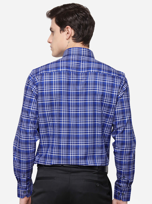 Royal Blue & White Checked Slim Fit Formal Shirt | JadeBlue