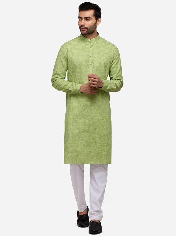 Leaf Green Solid Regular Fit Modi Kurta | JadeBlue