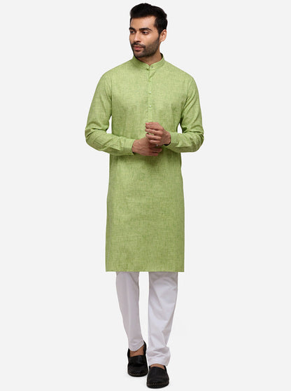 Leaf Green Solid Regular Fit Modi Kurta | JadeBlue