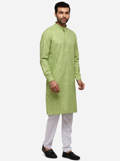 Leaf Green Solid Regular Fit Modi Kurta | JadeBlue