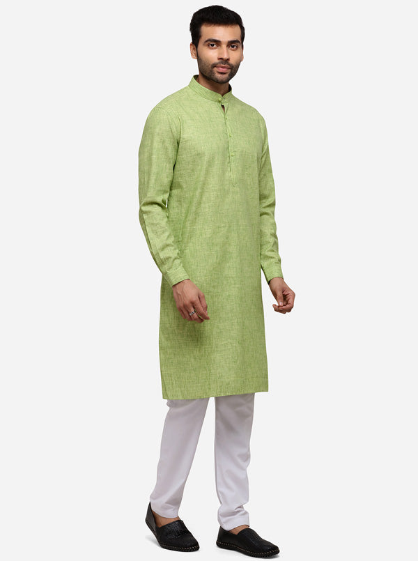 Leaf Green Solid Regular Fit Modi Kurta | JadeBlue