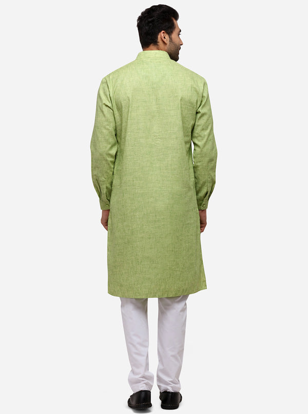 Leaf Green Solid Regular Fit Modi Kurta | JadeBlue