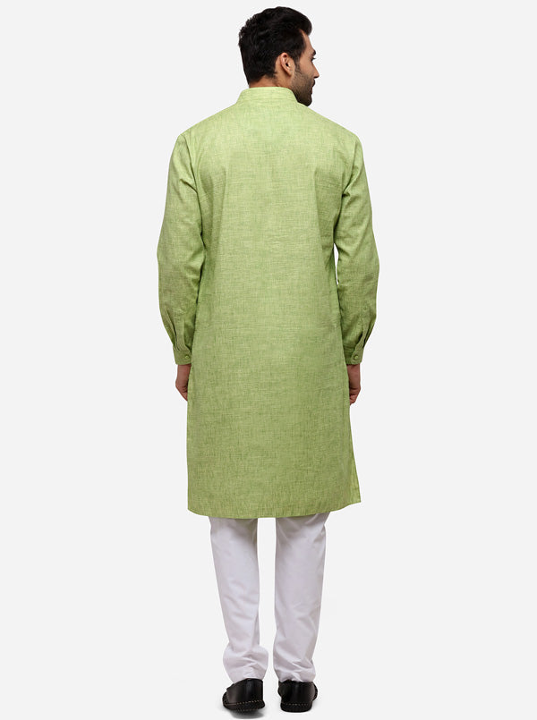 Leaf Green Solid Regular Fit Modi Kurta | JadeBlue