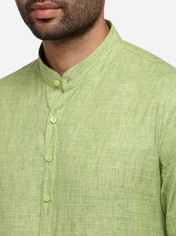 Leaf Green Solid Regular Fit Modi Kurta | JadeBlue
