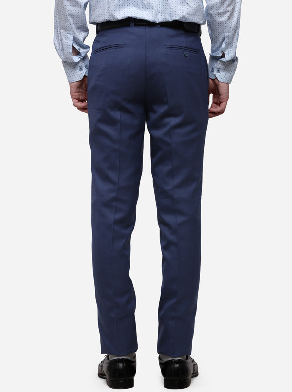 Blue Solid Slim Fit Formal Trouser | Metal