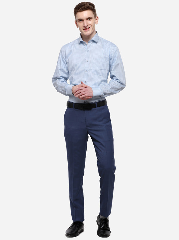 Blue Solid Slim Fit Formal Trouser | Metal